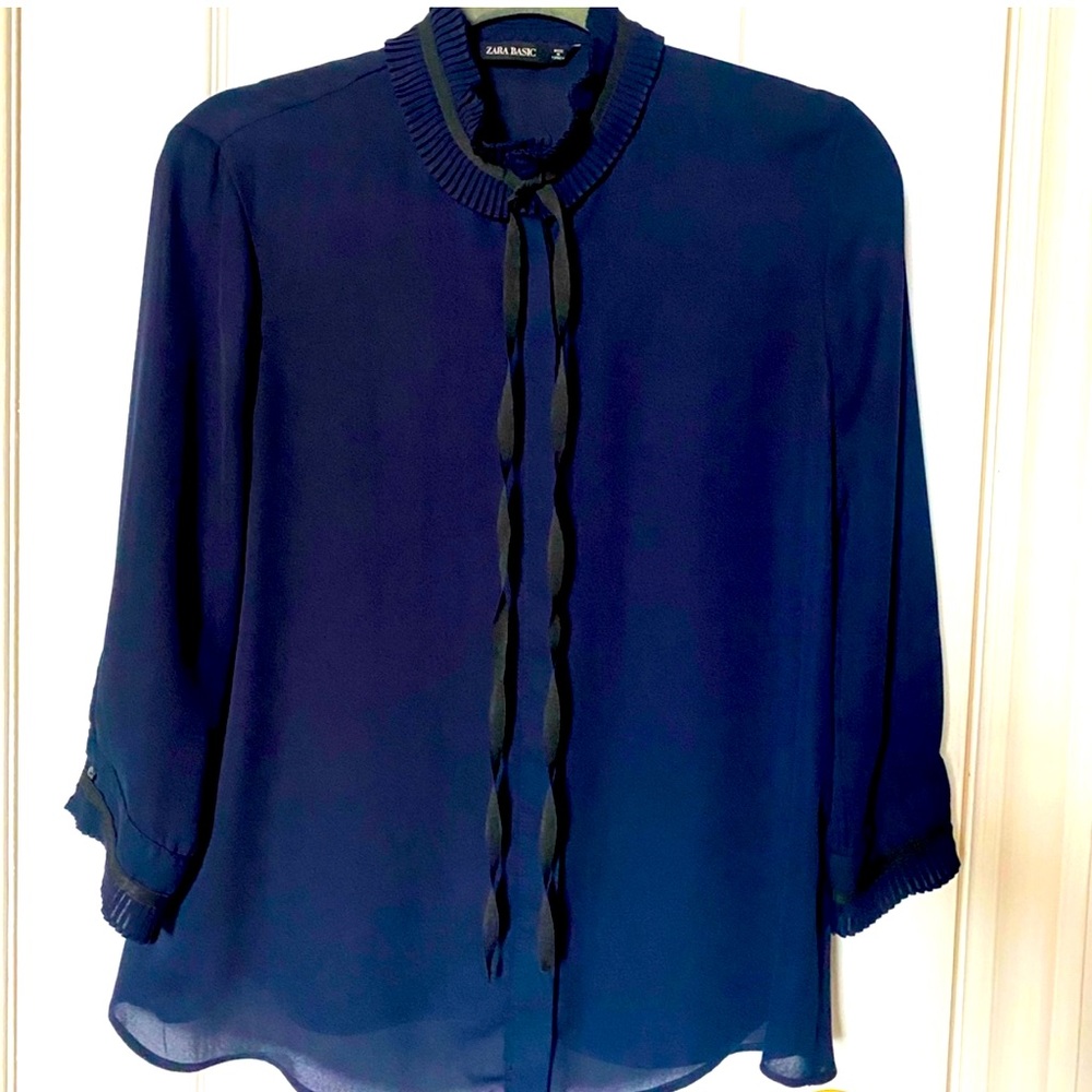 Blue & Black Ruffled Blouse